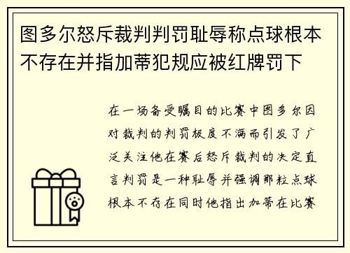 图多尔怒斥裁判判罚耻辱称点球根本不存在并指加蒂犯规应被红牌罚下 图多尔怒斥裁判判罚耻辱称点球根本不存在并指加蒂犯规应被红牌罚下